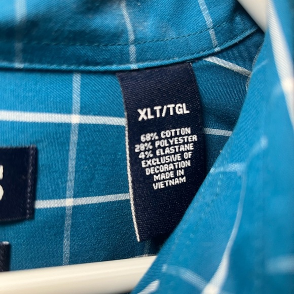 XLT NWOT Men's Chaps Teal and White Checkered Long-Sleeve Button Down Shirt - Picture 8 of 10